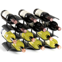 Load image into Gallery viewer, Large Black WAVE Wine Rack, Stackable Countertop Wine Bottle Stand - Bariboo