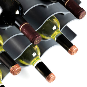 Large Gray WAVE Wine Rack, Stackable Countertop Wine Bottle Stand - bariboo