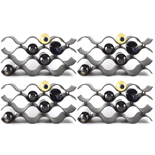 Multi pack 4 units Black WAVE Wine Rack, Stackable Countertop Wine Bottle Stand, store 48 bottles