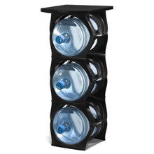 Load image into Gallery viewer, BLACK Water Bottle Rack for 3 bottles PLUS top shelf, 3 &amp; 5 gallon jugs storage - bariboo