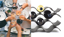 Load image into Gallery viewer, Black WAVE Wine Rack, Stackable Countertop Wine Bottle Stand - bariboo