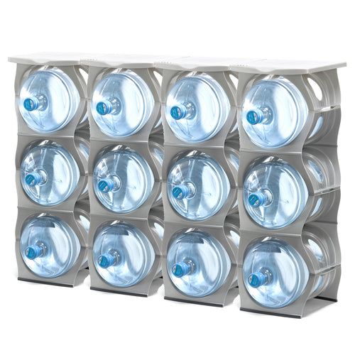ECO pack SILVER Water Bottle Rack for 12 bottles PLUS top shelves, 3 & 5 gallon jugs storage - bariboo