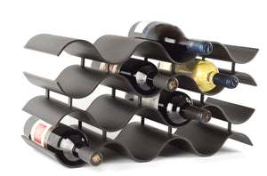 Black WAVE Wine Rack, Stackable Countertop Wine Bottle Stand - bariboo